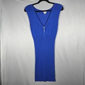 Guess Knit Bodycon Dress Womens XS Blue Ribbed Sleeveless Zip Front Stretch